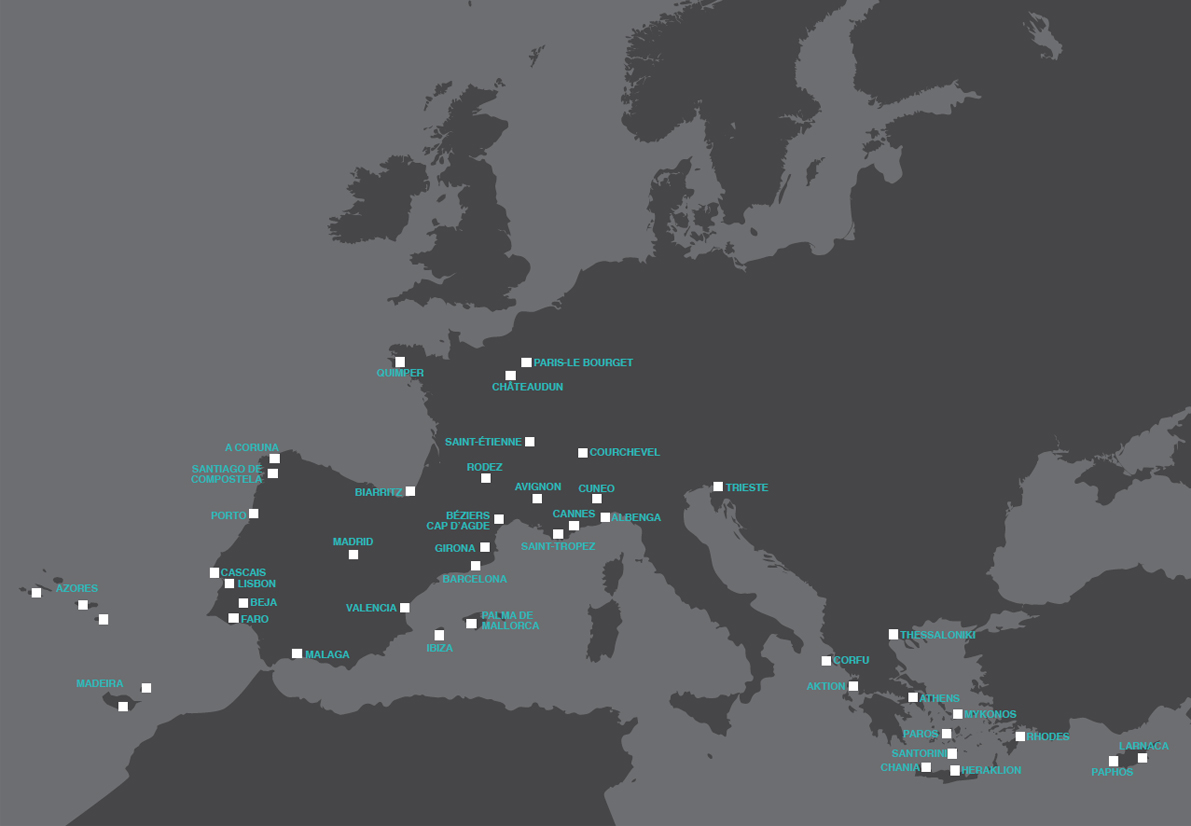 Sky valet's destinations on the map